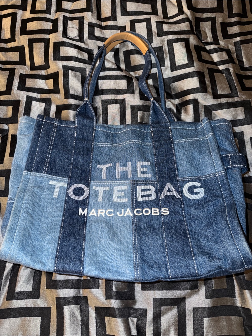 Marc Jacobs Large Blue Patchwork Denim Tote with Logo